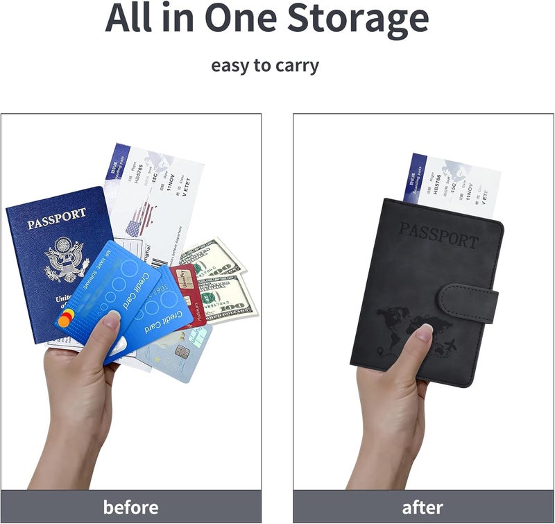 KAOBAN Passport Holder, Passport Cover with Credit Card Slot and Boarding Pass Slot Combo, Passport Wallet Case Book Travel Must Have, RFID Blocking Leather Travel Accessories, Black - Image 3